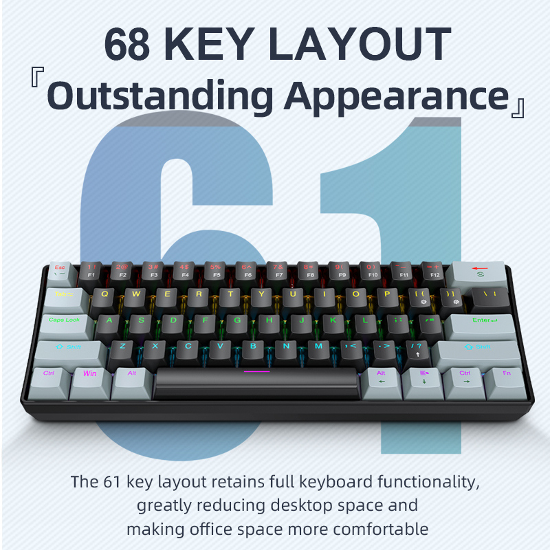 Keyboard Gaming Blue Switch - APAYADO K61 Mini clavier mécanique, filaire,